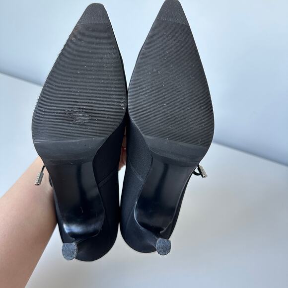 Stuart Weitzman Black Pointed Toe Bow Mary Jane Heels Pumps Size 8 B - Picture 11 of 16
